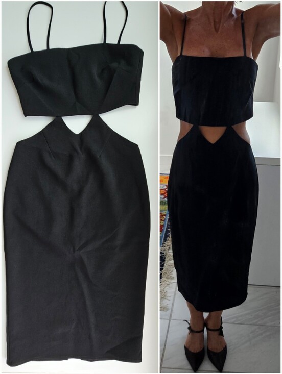 Vintage Dresses & Skirts - Vintage Intrigue Couture Black Cutout Low Waist Mid Length Dress Circa 1990